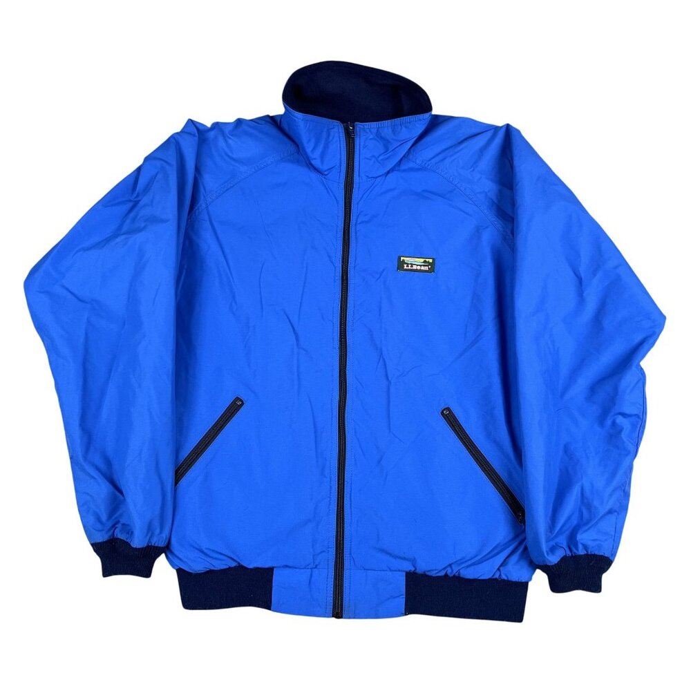 L.L. Bean Men’s Bright Blue Zip Bomber Jacket with Navy Trim